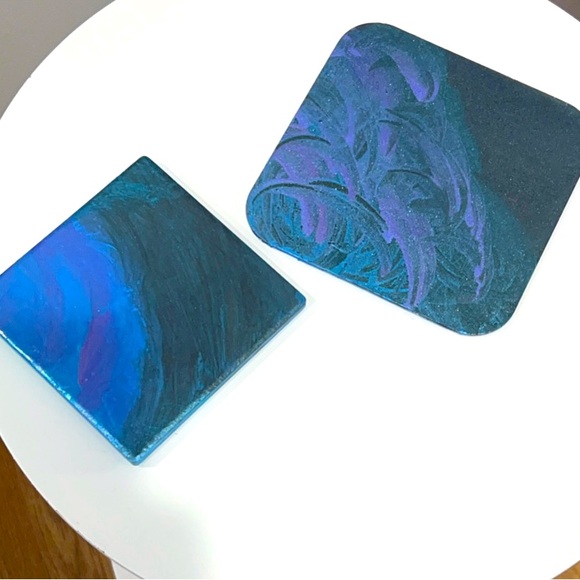 Handmade One of a Kind Coaster Set 4x4 & 5x5 - Picture 4 of 5